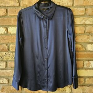 Midnight Blue Silk Button-Down Blouse